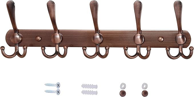 Dseap Wall Mounted Coat Rack - 5 Tri Hooks, Heavy Duty, Stainless Steel, Metal Coat Hook Rail for Coat Hat Towel Purse Robes 