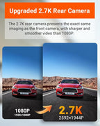 Vantrue E2 Dash Cam Front and Rear, 2.7K Upgrade Rear Cam, Dual STARVIS, 2.7K + 2.7K Dash Camera for Cars, Voice Control, WiF