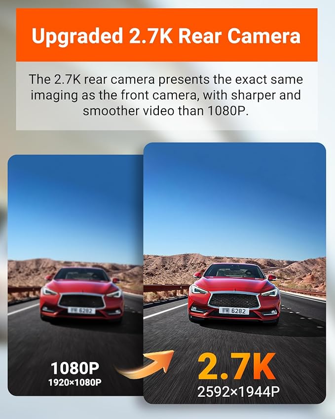 Vantrue E2 Dash Cam Front and Rear, 2.7K Upgrade Rear Cam, Dual STARVIS, 2.7K + 2.7K Dash Camera for Cars, Voice Control, WiF
