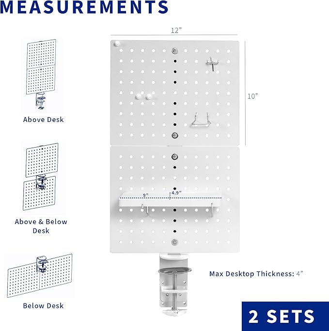 VIVO Steel Clamp-on Desk Pegboard, 24 x 20 inch Privacy Panel, Magnetic Peg Board, Office Accessory Organizer, Above or Under