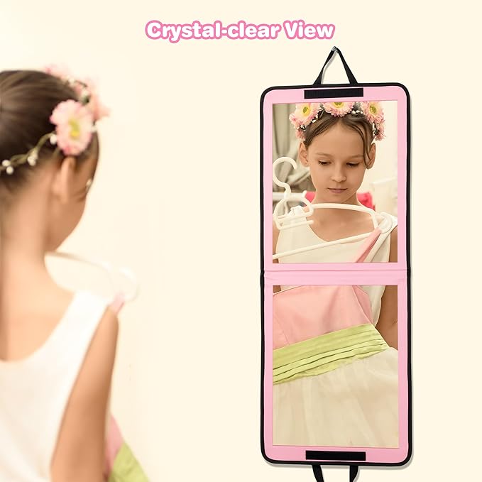 LPHUMEX Portable Pink Mirror Full Length for Dance, 33x13 Inch Hanging Mirror for Dance Bag, Lightweight Folding Travel Mirro