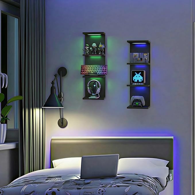 4 Tier RGB Wall Shelf-Gaming Shelf with Remote Control, Lack Shelves with Light for Bedroom | Easy to Install Cosmetic & Disp
