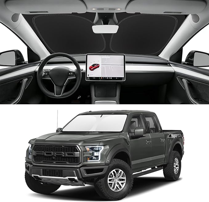 Custom Fit Windshield Sun Shade for Ford F150 2015-2020, Blocks UV & Heat, Front Window Sunshade Accessories, Easy Fold & Store Keep Your Car Cooler
