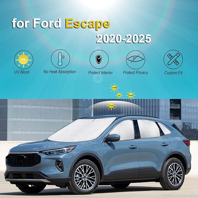 KMF 8pcs Thicken Sun Shades for Ford Escape 2020-2025 2026 Accessories,Full Car Window Covers Sunshade for Windshield Side Rear, Sun Visor UV Block and Blackout Privacy for Camping