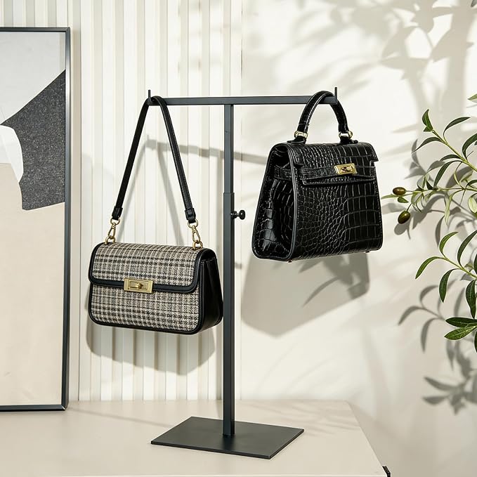 Purse Display Stand Jewelry Towers - 2 Pack Purse Stand Handbag Bag Display Black Tabletop Stainless Steel Hook Hanging Jewel