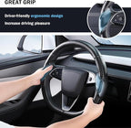 Steering Wheel Cover for Tesla Model 3 Highland(2024-Present)/ Model Y Juniper(2025-Present),Anti-Slip,Comfortable Grip,Breathable,Customized for Tesla Model 3/Y Accessories,Matte Black