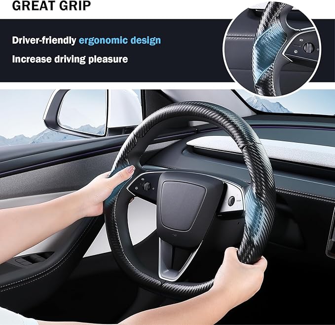 Steering Wheel Cover for Tesla Model 3 Highland(2024-Present)/ Model Y Juniper(2025-Present),Anti-Slip,Comfortable Grip,Breathable,Customized for Tesla Model 3/Y Accessories,Matte Black