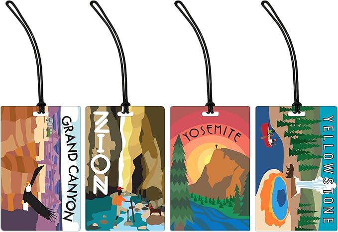 R. Nichols National Parks Luggage Tag Set - Sturdy Waterproof Plastic Travel Labels for Baggage, Suitcases, Backpacks, and Di