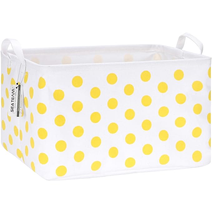 Sea Team Collapsible Canvas Fabric Storage Basket with Handles, Rectangle Waterproof Storage Bin, Box, Cube, Foldable Shelf B