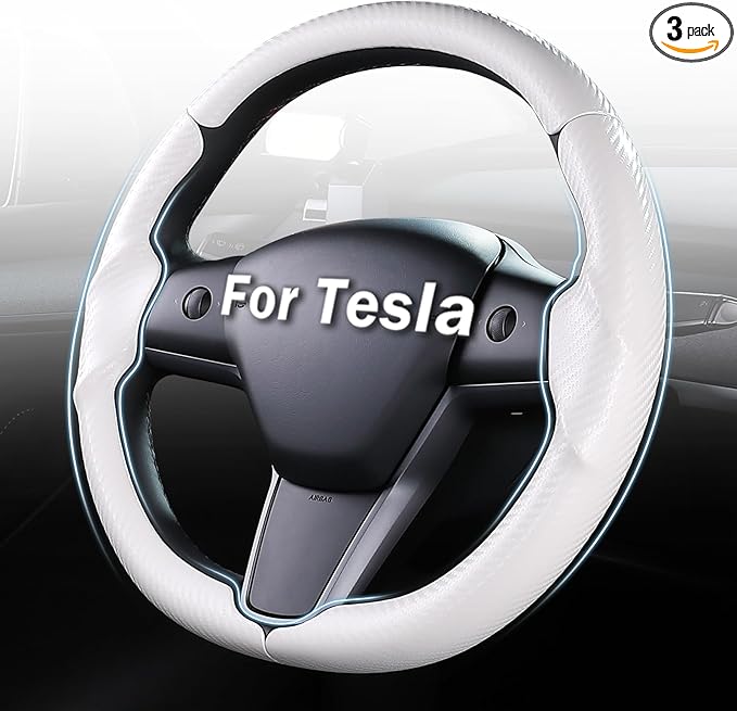 Steering Wheel Cover for Tesla Model 3 (2017-2023) / Model Y (2020-2024),Anti-Slip,Comfortable Grip, Breathable,Customized for Tesla Model 3/Y Accessories,Matte White