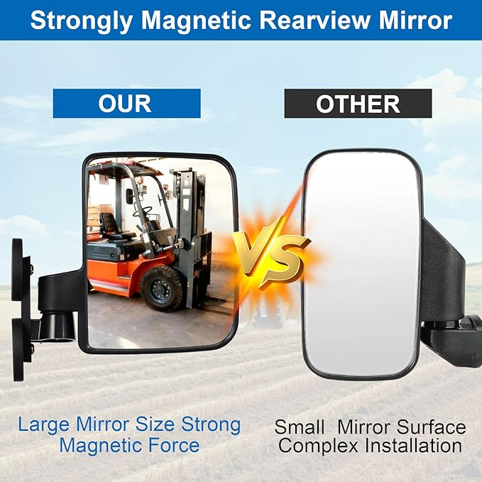 2PCS Universal Tractor Magnetic Rearview Mirrors, High-Definition Glass Mirror with Rubber Coating, Powerful Magnetic Base, Suitable for Tractors, Forklifts, Trucks, and Various Other Vehicles