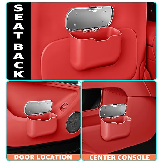 HOLDCY Car Trash Can, Waterproof Multi‑Functional Auto Trash Bin for Door/Console/Seat Back, Universal Vehicle Garbage Can for Car/Truck/SUV Drivers (Red)