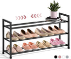 Bumusty 3-Tier Expandable Shoe Rack for Closet, 18“-33” Adjustable Shoe Rack for Small Space, Small Shoe Organizer for Front 