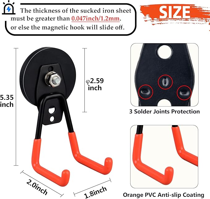 ULIBERMAGNET Heavy Duty Magnetic Garage Hooks,6 Pack Strong Large Magnet Hooks for Power Drill,Garden Tools,Hose,Pegboard,Gar