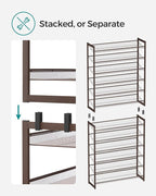 SONGMICS Shoe Rack, 12-Tier Shoe Organizer, Metal Rack for Garage, Set of 2, 6-Tier Stackable Shelf, with Adjustable Flat or 