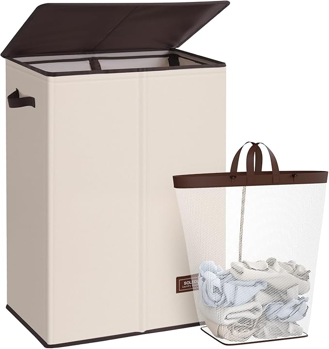 SOLEDI Laundry Hamper with Lid 130L Large & Tall Collapsible Laundry Basket, Clothes Hamper with Bag Removable Easy to Carry,