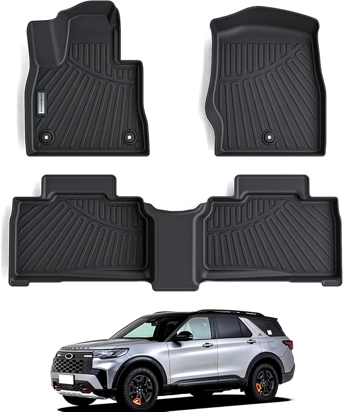 2 Rows Floor Mats for 2020-2024 2025 Ford Explorer 7 and 8 Passenger Models,TPE All Weather Protection Car Floor Liners Accessories | Front & Second Row, 3-Pc