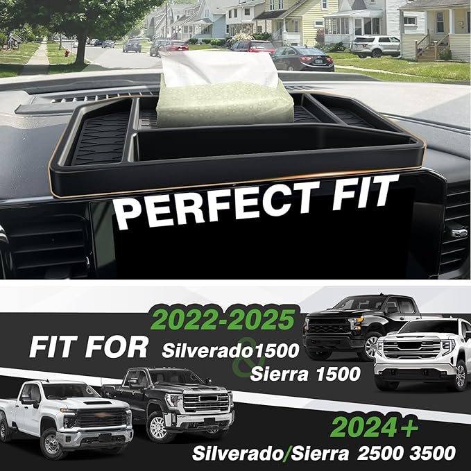 Muslogy Dashboard Organizer Compatible with 2022-2026 Chevy Silverado/GMC Sierra 1500, 2024-2026 2500HD 3500HD Accessories Center Console Organizer Storage Box Mounted Tray (Fit 13.4-inch Screen ONLY)