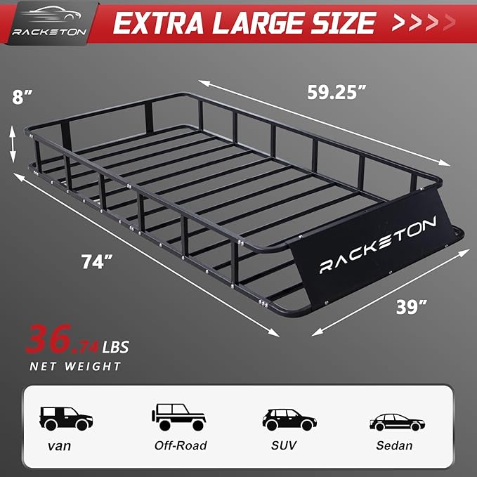 74”x39”x8” Roof Cargo Rack for SUV Car Trucks,Heavy Duty Cargo Basket Anti-Rust Top Luggage Rack