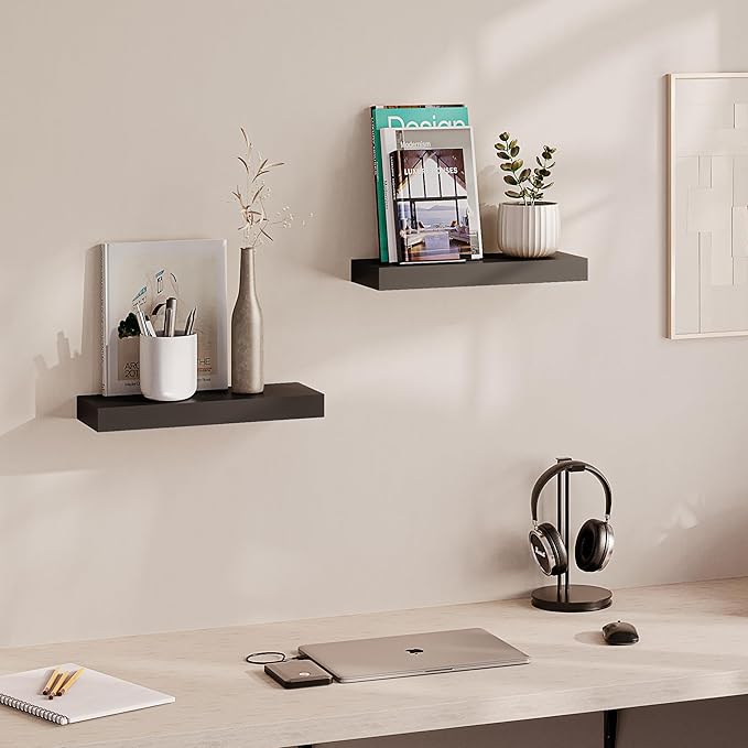 Ballucci Floating Shelves, 2-Pack 16" Wood Wall Shelf Set with Invisible Brackets for Bathroom, Living Room, Bedroom, Kitchen