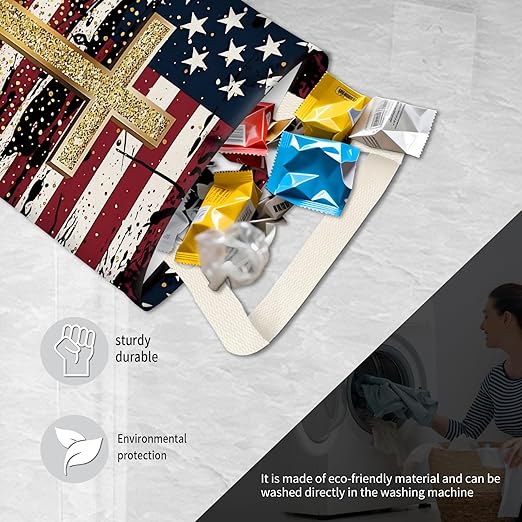 Hanging Car Garbage Bag, Cute Car Trash Can Bag, Automotive Accessories for Women Men American Flag Cross Print