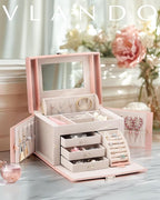 Vlando Jewelry Box Organizer for Girls Women, Large Baroque Jewelry Holder Organizer with Mirror, 3 Drawers for Bracelets, Ea