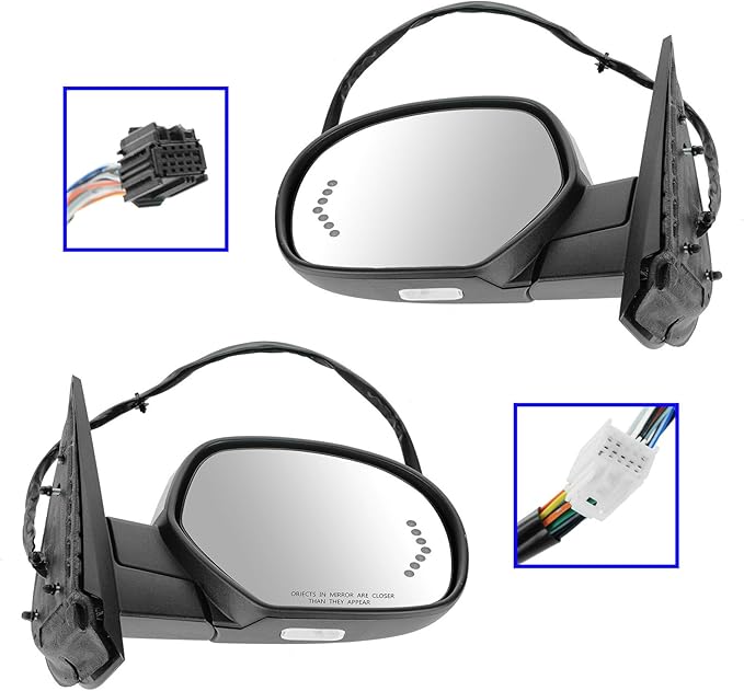 TRQ 2 Piece Driver and Passenger Side Mirror Assembly Set Electric Adjustment Heated Memory Chrome Compatible with 2007-2008 