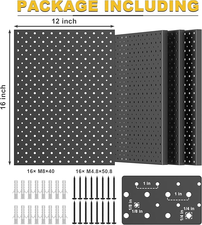 Ultrawall Metal Pegboard Panels, Pegboard Wall Organizer, Black Peg Boards for Wall, Garage Tool Storage Organization, 12"X16