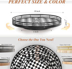 Black and White Kitchen Lazy Susan Turntable – Checkered Round Decorative Tray, 10” Table Top Oak Wood Lazy Susan for Cookies