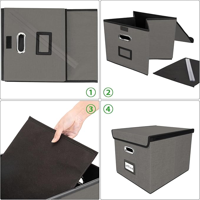 Huolewa File Organizer Box with Lid, Collapsible File Folder Organizer for Office Document Storage, Filing Box with Plastic S