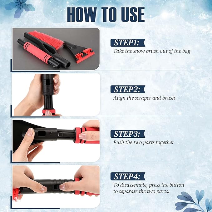 Baderke Snow Brush and Ice Scrapers for Car Windshield Detachable Window Snow Scrapers and Brush with Ergonomic Foam Grip Ice Removal Tool for Cars, Trucks, Suvs(Red)
