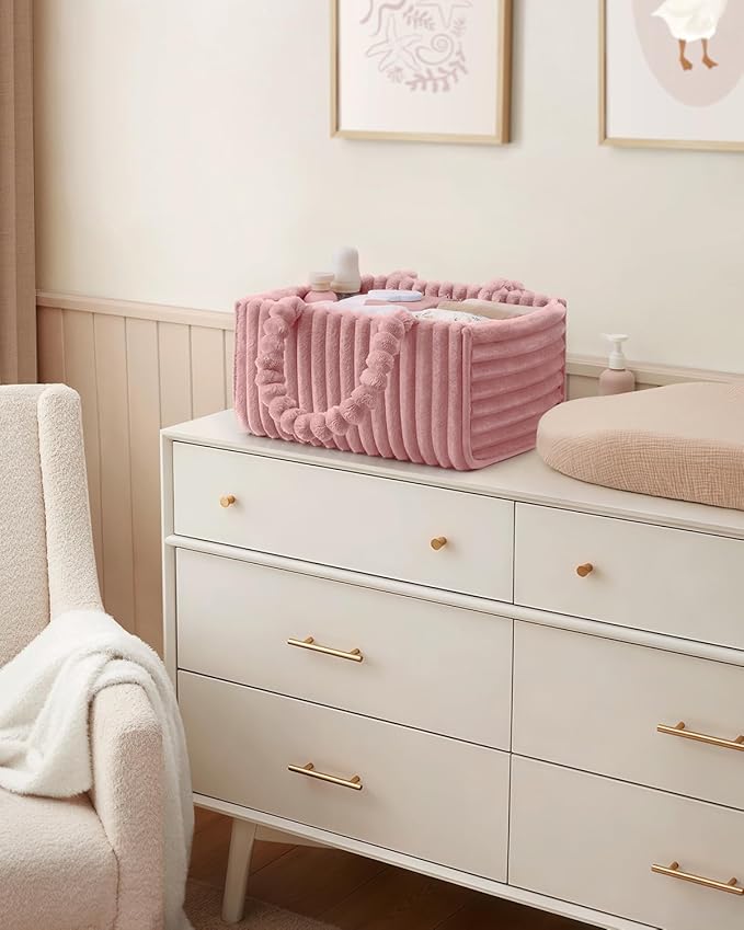 Blissful Diary Flannel Diaper Caddy Organizer, included Gift Packaging, Cozy Nursery Storage Basket, Gift for Baby Shower, Ne