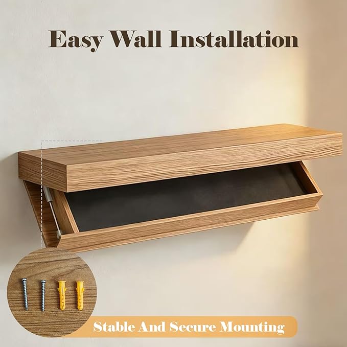 Magic Flap Hidden Shelf with Secret Compartment, Wall Mounted Floating Shelf with Concealed Storage Drawer, Hidden Compartmen