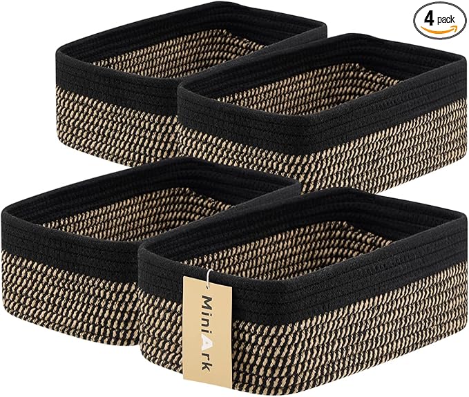 MiniArk Small Storage Baskets for Organizing | Closet Organizer Bins | Shelf Toy Basket | Woven Rope Baskets | Cube Decorativ