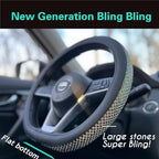 PINCTROT D Shaped Bling Comfy Steering Wheel Cover with Jumbo Crystal Rhinestones, Anti-Slip Diamond Leather, Flat Bottom 14.5-15 Inch (Colorful)