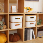 Citylife Storage Bins with Bamboo Lids 16QT Plastic Storage Containers Stackable Organizer Boxes with Handle for Desk Snacks,