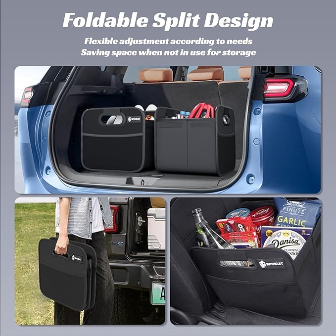 Sposuit Trunk Organizer for Car - Collapsible Split Trunk Storage with Reinforced Handles, SUV Trunk Organizers for Grocery