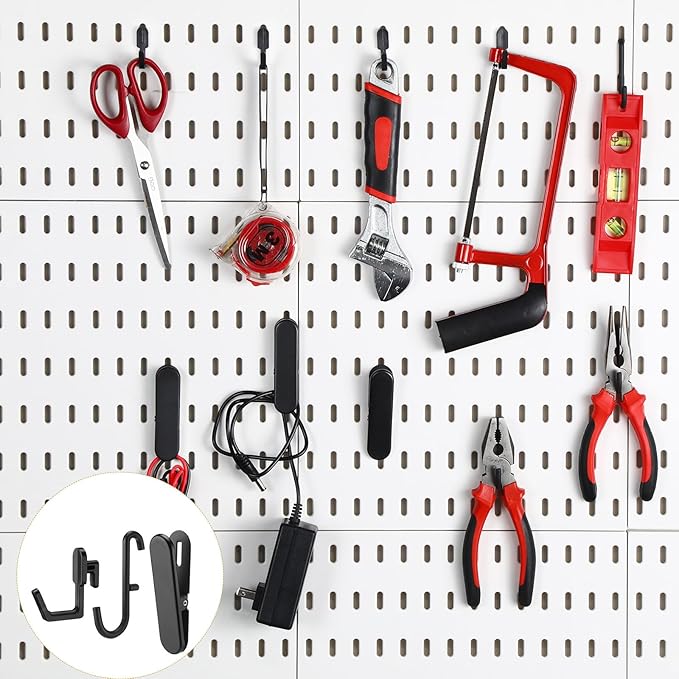 Kathfly 30pcs Pegboard Accessories 10 Clips 20 Hooks, Peg Board Accessory Kit for Wall Organizer Compatible with IKEA Skadis 