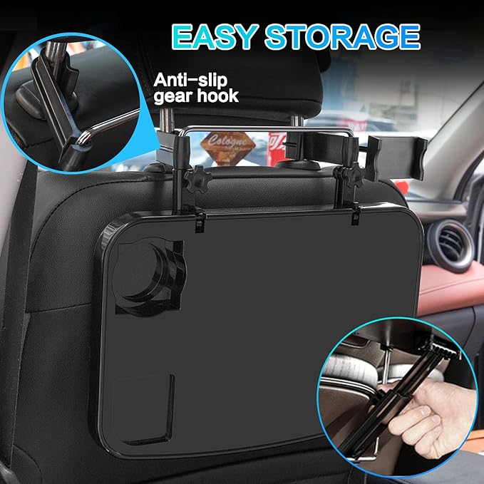 AutoChoice Foldable Car Seat Back Portable Tray with Phone Mount for Food Dining Drink and Laptop, Hanging Car Steering Wheel Tray(Upgrade)