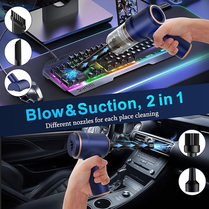 KMM Handheld Car Vacuum Cleaner, 9000Pa Vacuum Cleaner and Air Duster, 120W High Power Hand Held Vacuum with LED Light and Mu