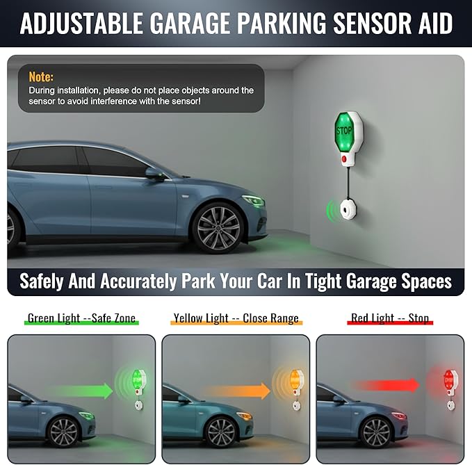 1 Pack Adjustable Garage Parking Sensor with LED Display – No-Drill Parking Aid for Cars, SUVs & Pickups, Set Stop Distance 6