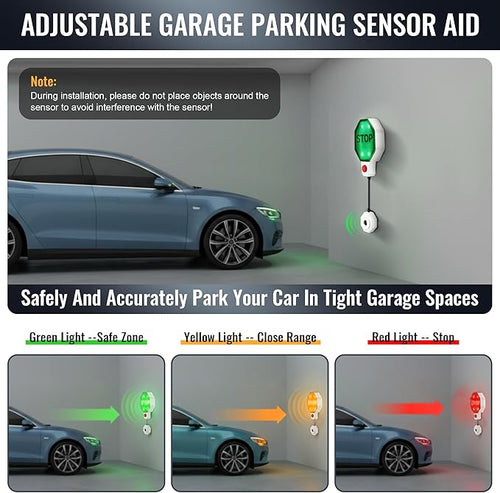 1 Pack Adjustable Garage Parking Sensor with LED Display – No-Drill Parking Aid for Cars, SUVs & Pickups, Set Stop Distance 6