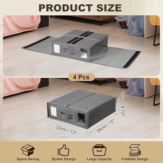 uxcell 4 Pack Bed Sheet Organizers and Storage with Handle, Foldable Bedding Duvet Cover Set Organizer Storage Closet and Und