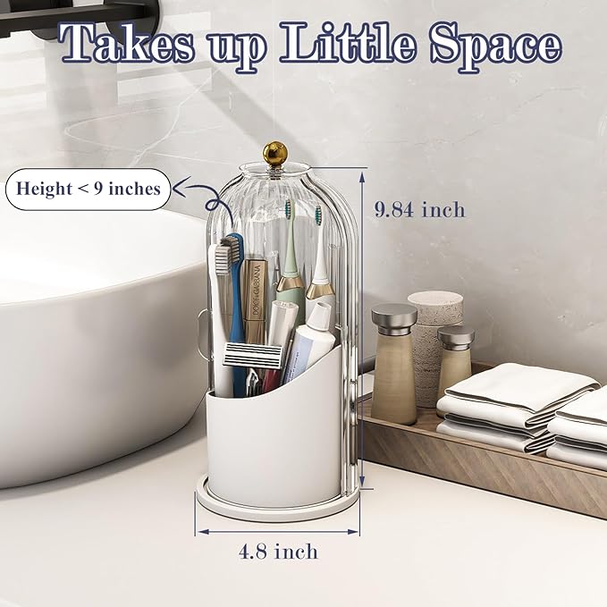 Dustproof Toothbrush Holders with Cover, Rotating Electric Toothbrush and Toothpaste Holder for Bathroom Countertop, 3 Slots 