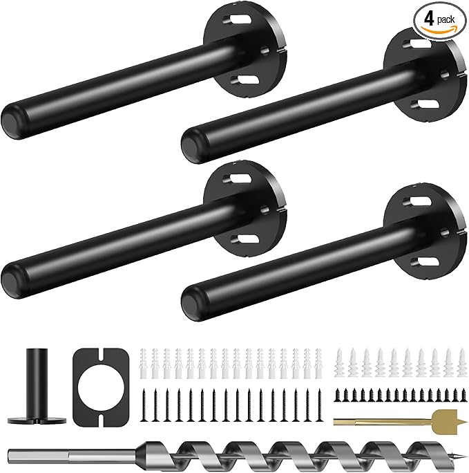 4pcs Wall Shelf Brackets Heavy Duty Floating Shelf Bracket Hidden,Invisible Black Shelving Brackets Decorative Floating Shelf