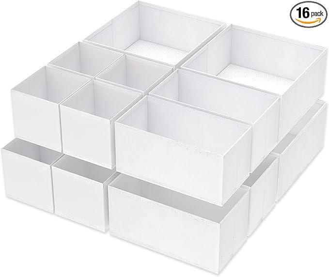 Criusia 16 Pack Underwear Drawer Organizer, Drawer Organizer Clothes, Foldable Cloth Storage Box Closet Dresser Drawer Divide