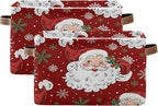 xigua Christmas Decoration Storage Basket Santa Collapsible Storage Bins Waterproof Canvas Storage Basket with Leather Handle