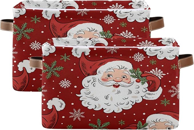 xigua Christmas Decoration Storage Basket Santa Collapsible Storage Bins Waterproof Canvas Storage Basket with Leather Handle