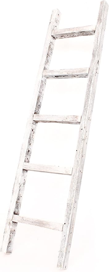 BARNWOODUSA Rustic Decorative Ladder - 100% Upcycled Wood (60" x 12" x 1.5", White Wash)