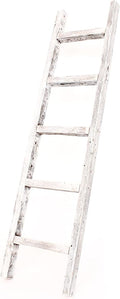 BARNWOODUSA Rustic Decorative Ladder - 100% Upcycled Wood (60" x 12" x 1.5", White Wash)